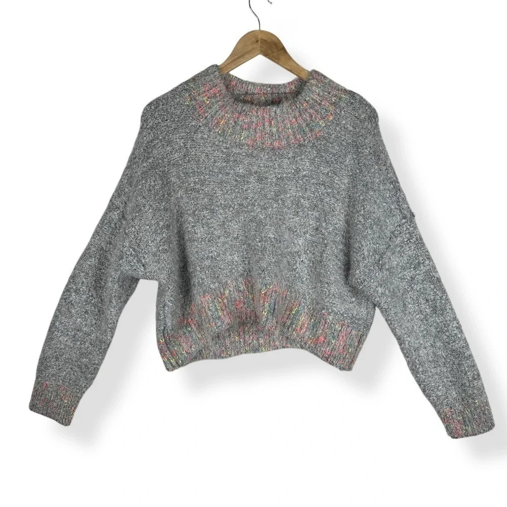 Free People Stardust Sweater Size Medium Confetti Speckled Chunky Knit Fuzzy Top